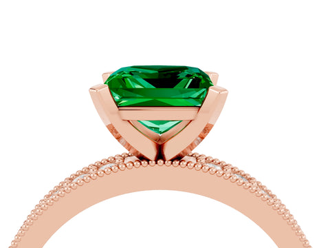 Rose gold Princess Cut Emerald Milgrain Pavé Engagement Ring with Four-Prong Setting_16