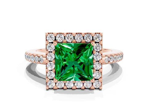 Rose gold Princess Cut Emerald Pavé Halo Ring with Four-Prong Setting_36