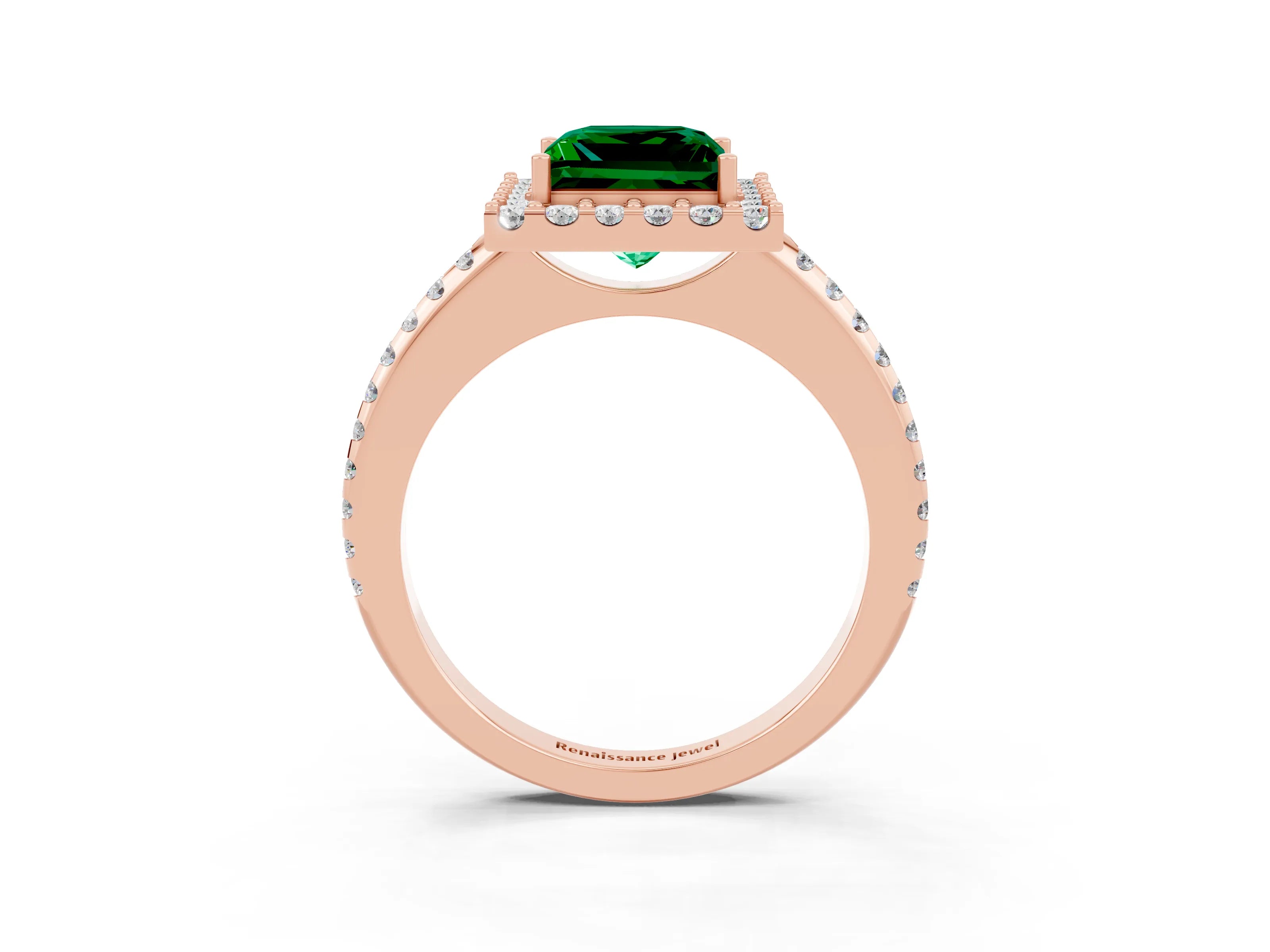 Rose gold Princess Cut Emerald Pavé Halo Ring with Four-Prong Setting_39