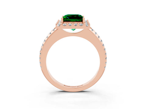 Rose gold Princess Cut Emerald Pavé Halo Ring with Four-Prong Setting_39