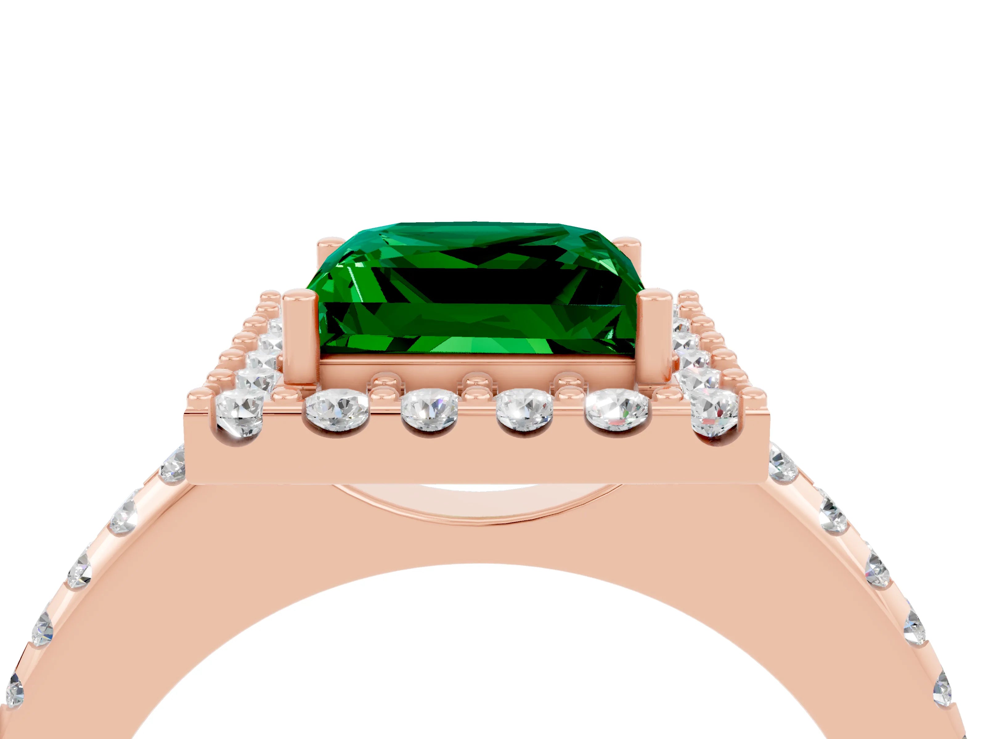 Rose gold Princess Cut Emerald Pavé Halo Ring with Four-Prong Setting_40