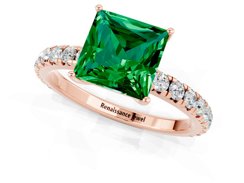 Rose gold Princess Cut Emerald Pavé Solitaire Engagement Ring with Four-Prong Setting_13