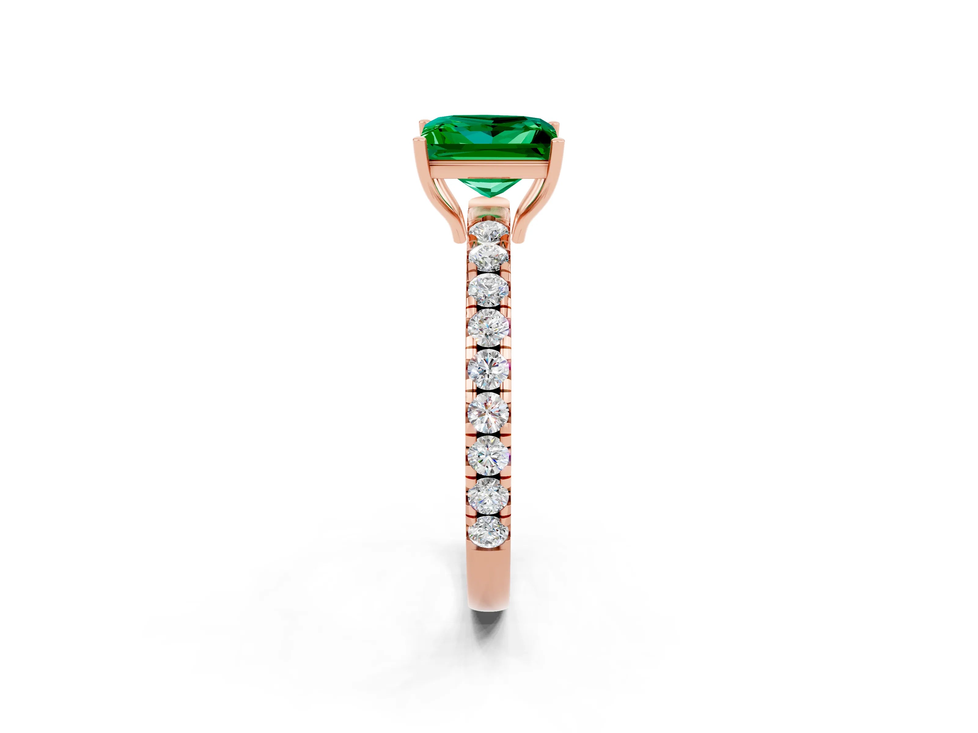 Rose gold Princess Cut Emerald Pavé Solitaire Engagement Ring with Four-Prong Setting_14
