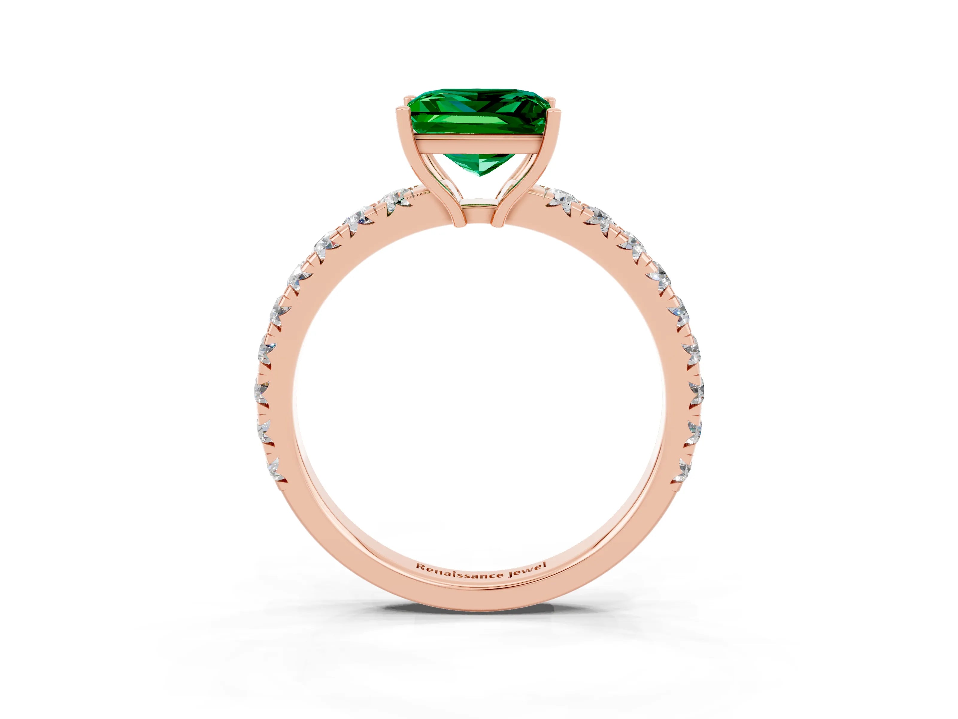 Rose gold Princess Cut Emerald Pavé Solitaire Engagement Ring with Four-Prong Setting_15