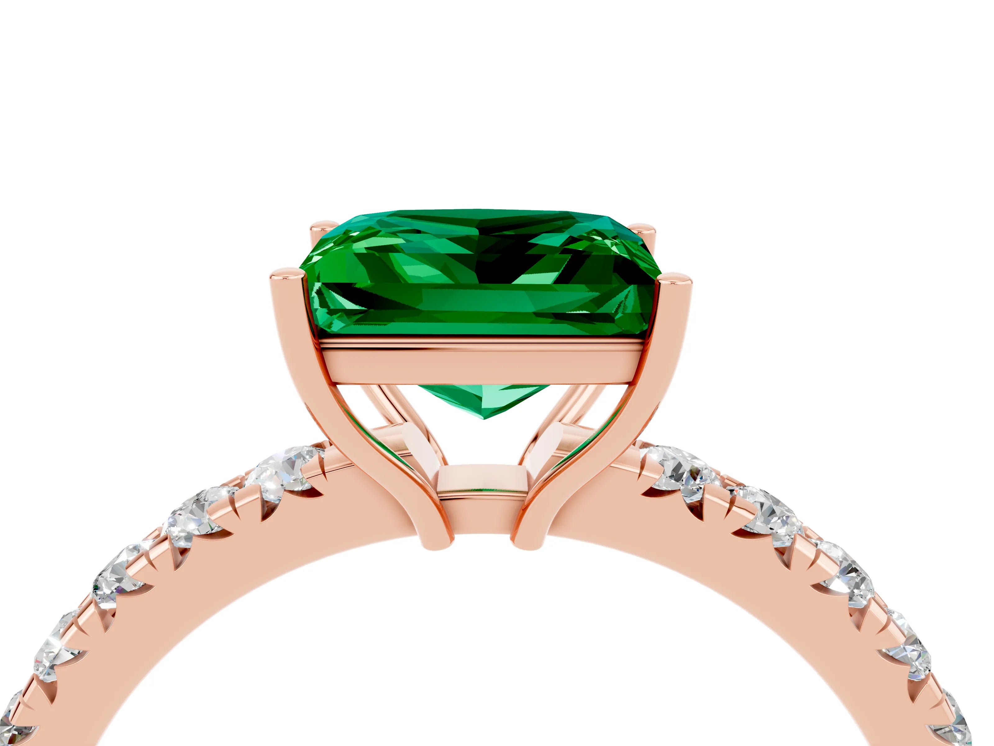 Rose gold Princess Cut Emerald Pavé Solitaire Engagement Ring with Four-Prong Setting_16
