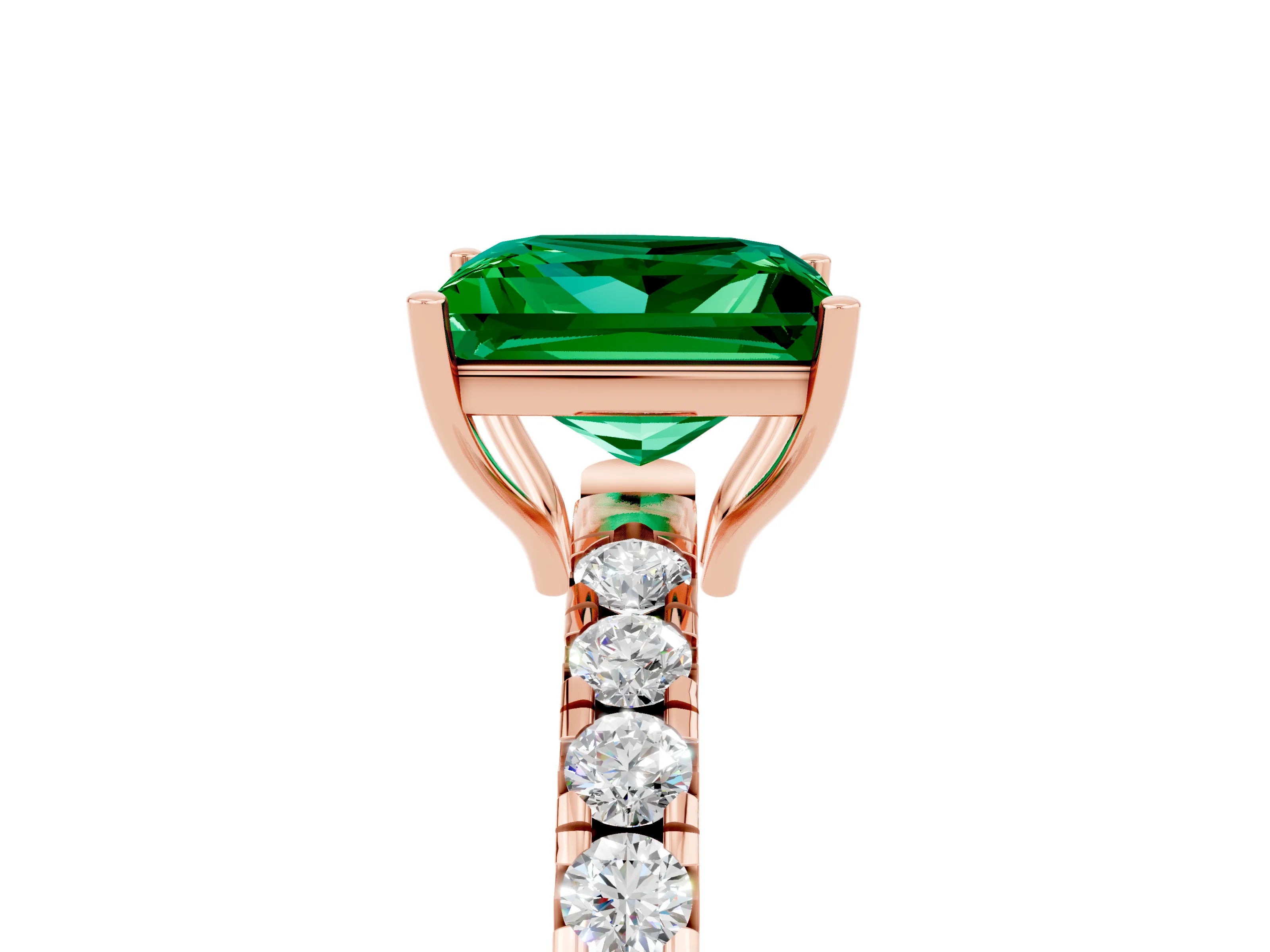 Rose gold Princess Cut Emerald Pavé Solitaire Engagement Ring with Four-Prong Setting_17