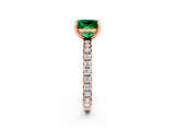 Rose gold Princess Cut Emerald Pavé Solitaire Ring with Round Band and Prong Setting_26