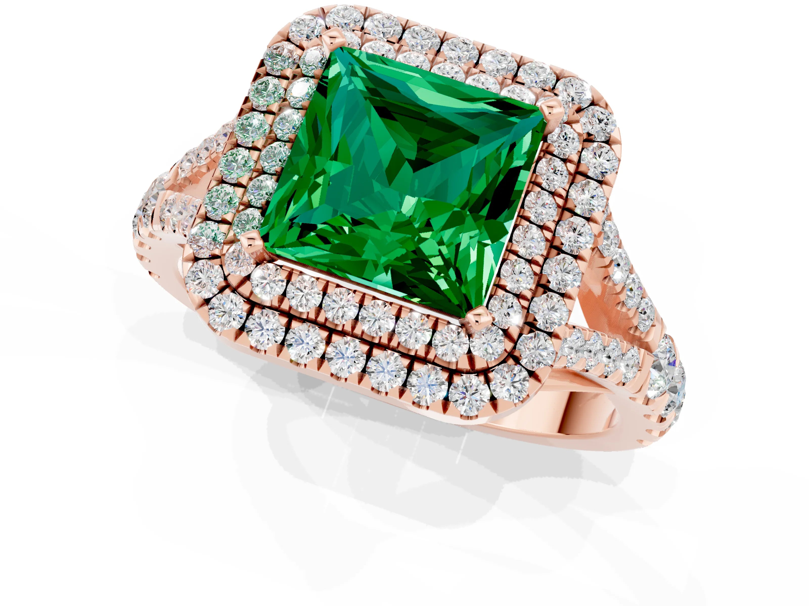 Rose gold Princess Cut Emerald Pavé Split Shank Double Halo Engagement Ring_1