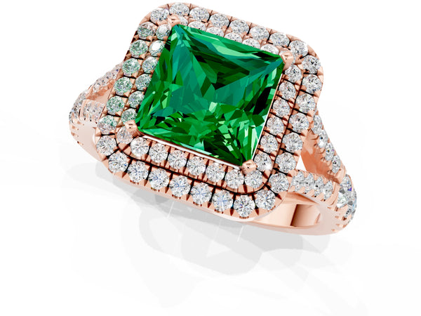 Rose gold Princess Cut Emerald Pavé Split Shank Double Halo Engagement Ring