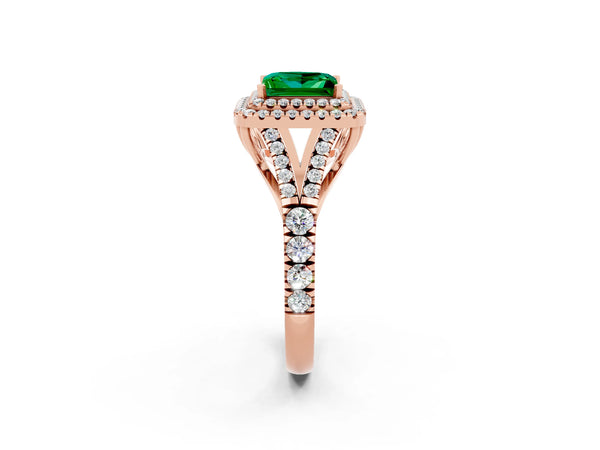 Rose gold Princess Cut Emerald Pavé Split Shank Double Halo Engagement Ring