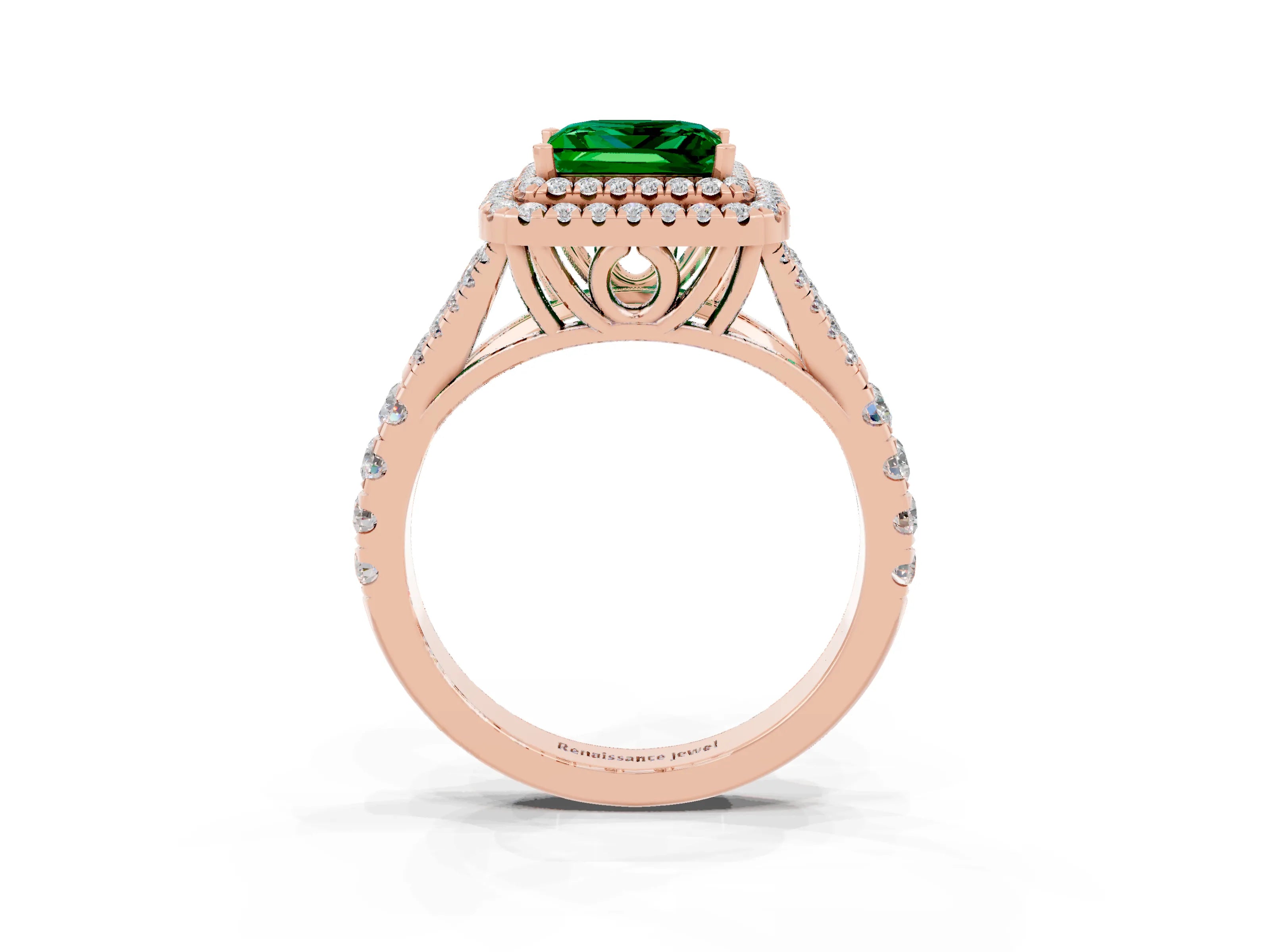 Rose gold Princess Cut Emerald Pavé Split Shank Double Halo Engagement Ring_3