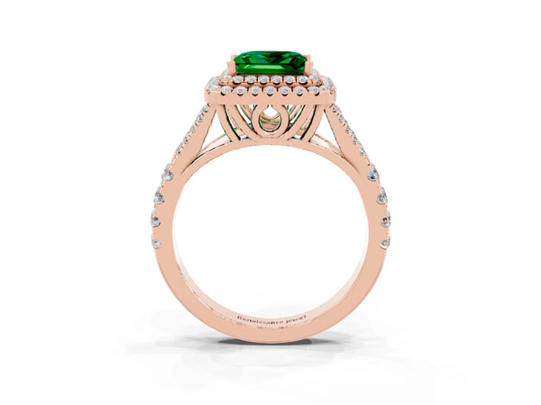 Rose gold Princess Cut Emerald Pavé Split Shank Double Halo Engagement Ring