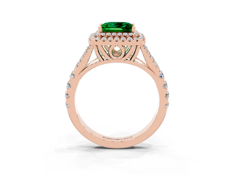 Rose gold Princess Cut Emerald Pavé Split Shank Double Halo Engagement Ring_3