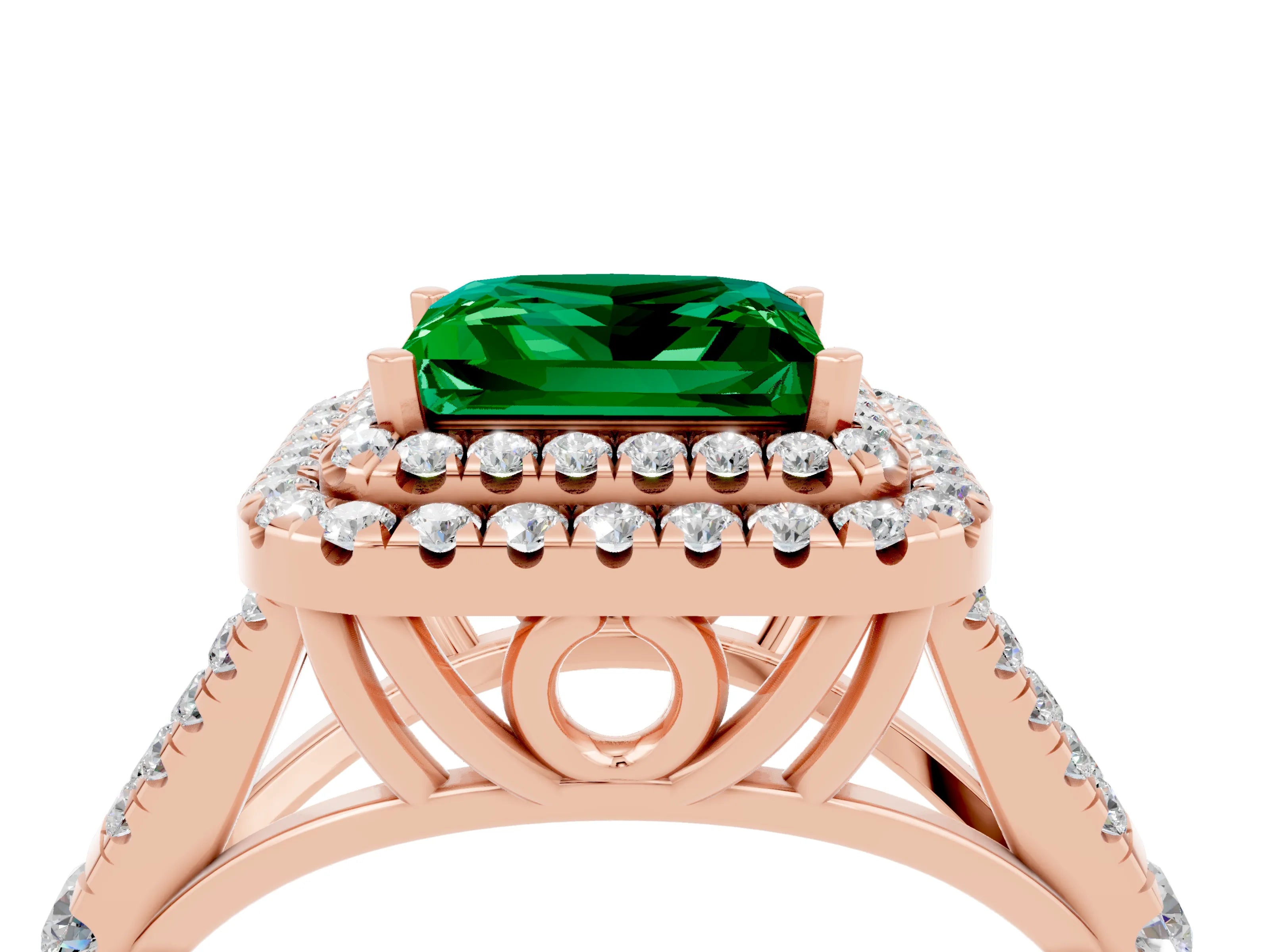 Rose gold Princess Cut Emerald Pavé Split Shank Double Halo Engagement Ring_4