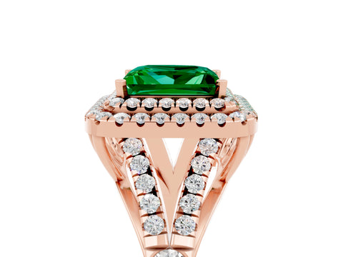Rose gold Princess Cut Emerald Pavé Split Shank Double Halo Engagement Ring_5