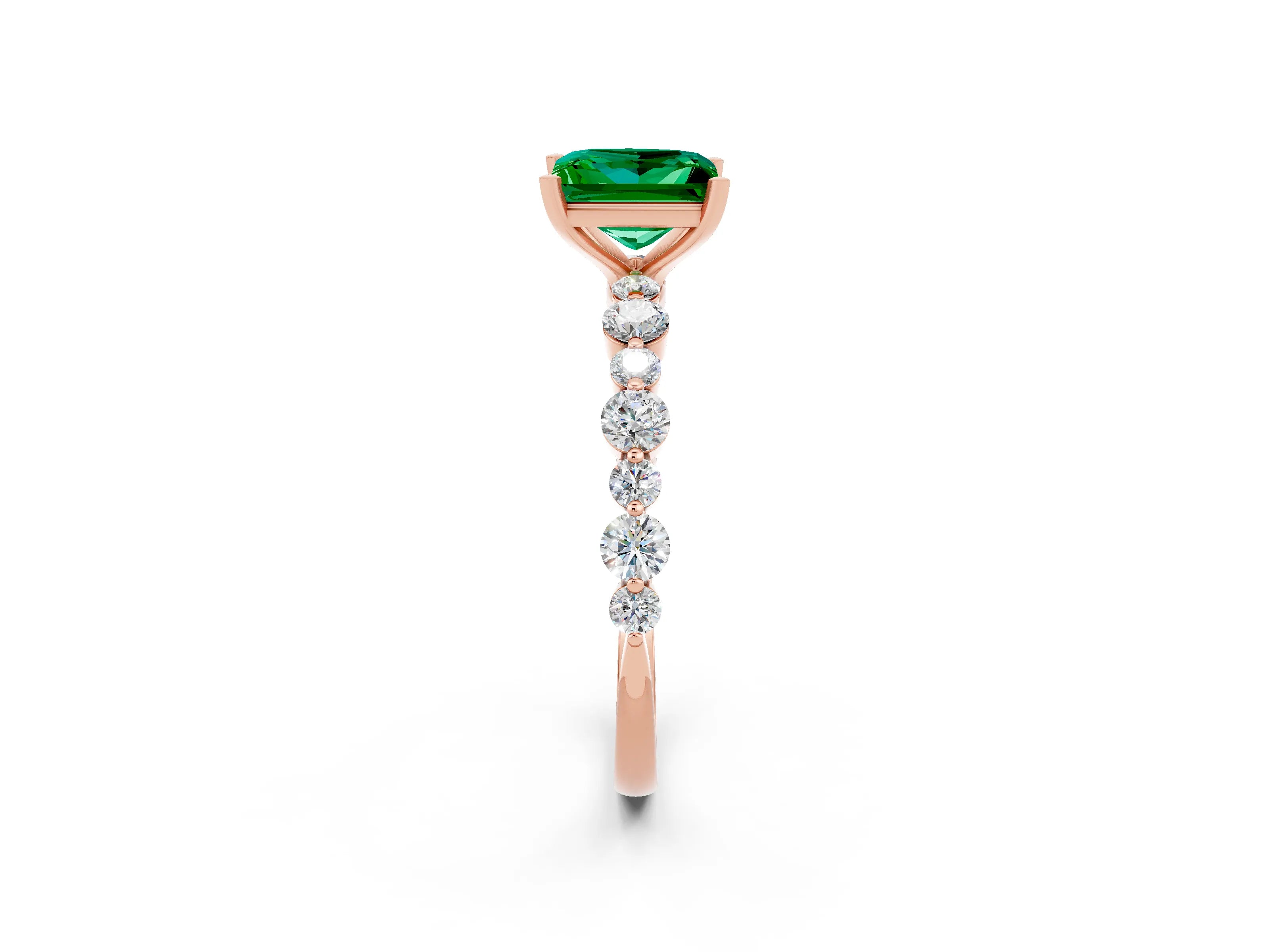 Rose gold Princess Cut Emerald Prong Set Engagement Ring with Pavé Band_2
