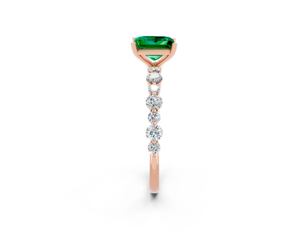 Rose gold Princess Cut Emerald Prong Set Engagement Ring with Pavé Band