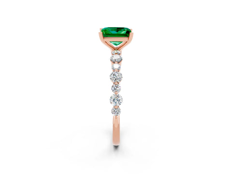 Rose gold Princess Cut Emerald Prong Set Engagement Ring with Pavé Band_2