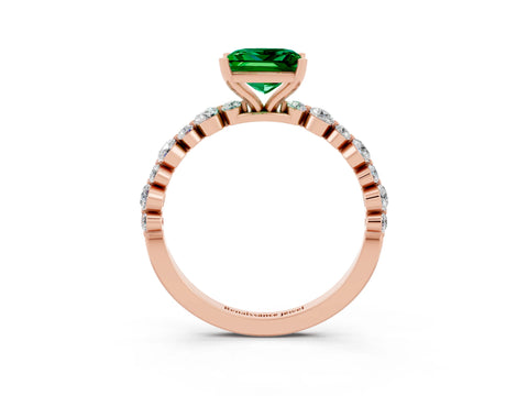 Rose gold Princess Cut Emerald Prong Set Engagement Ring with Pavé Band_3