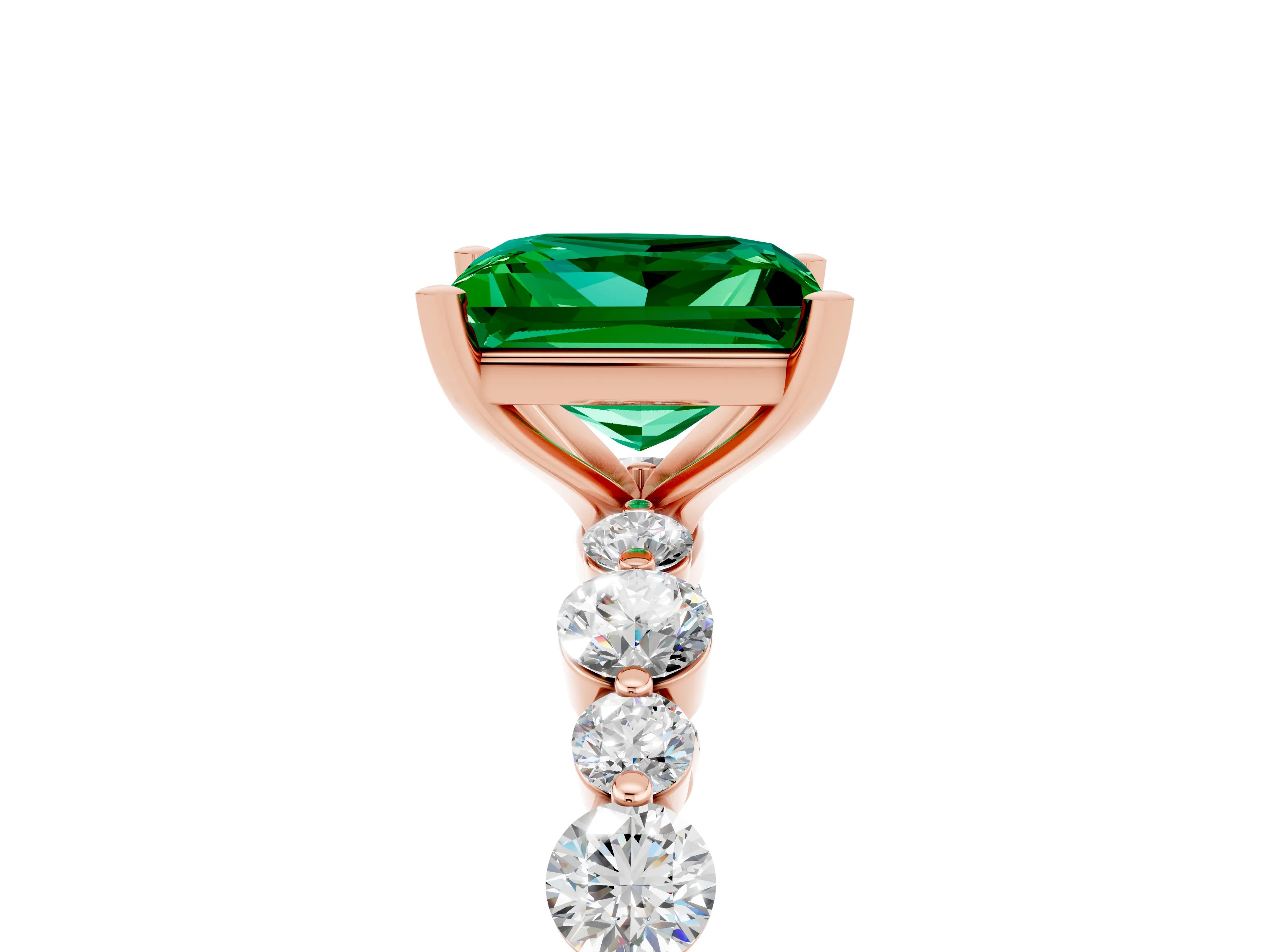 Rose gold Princess Cut Emerald Prong Set Engagement Ring with Pavé Band_5