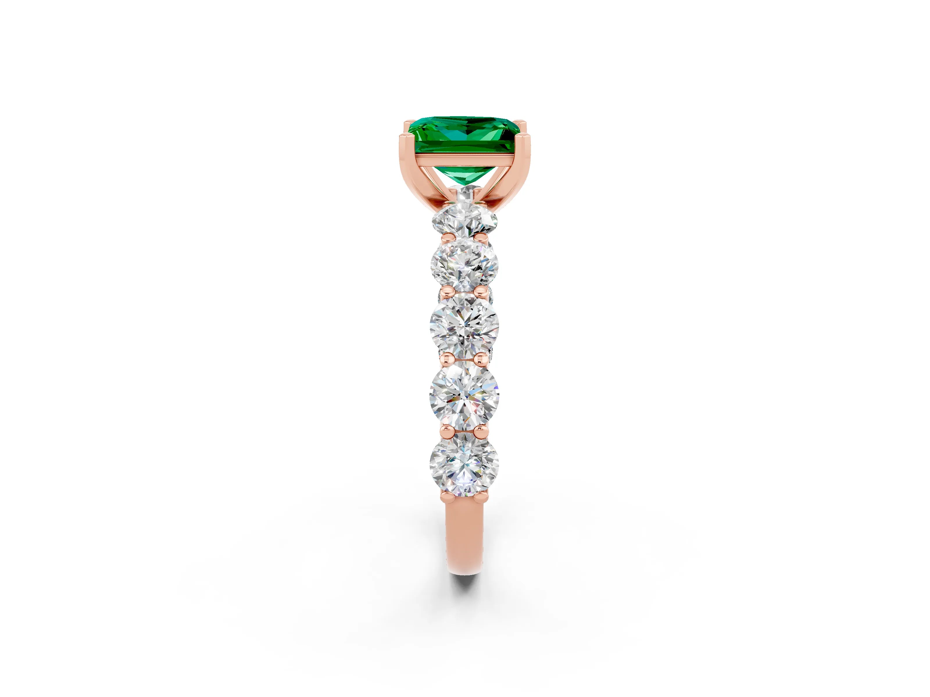Rose gold Princess Cut Emerald Prong Setting with Side Stones on a Pave Band_2