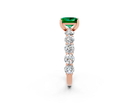 Rose gold Princess Cut Emerald Prong Setting with Side Stones on a Pave Band_2