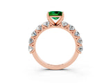 Rose gold Princess Cut Emerald Prong Setting with Side Stones on a Pave Band_3