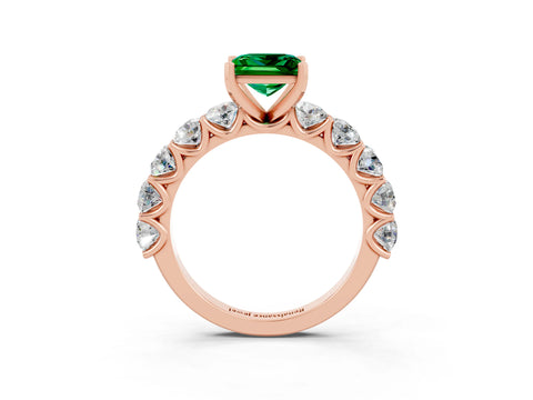 Rose gold Princess Cut Emerald Prong Setting with Side Stones on a Pave Band_3