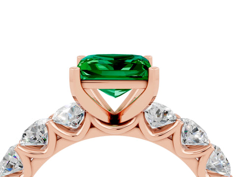 Rose gold Princess Cut Emerald Prong Setting with Side Stones on a Pave Band_4