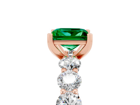Rose gold Princess Cut Emerald Prong Setting with Side Stones on a Pave Band_5