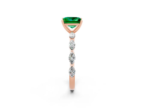 Rose gold Princess Cut Emerald Ring with Marquise Side Stones and Prong Setting_2