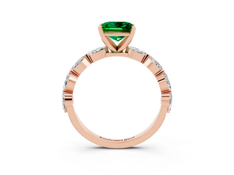 Rose gold Princess Cut Emerald Ring with Marquise Side Stones and Prong Setting_3
