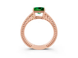 Rose gold Princess Cut Emerald Ring with Milgrain Pavé Band and Four-Prong Setting_15