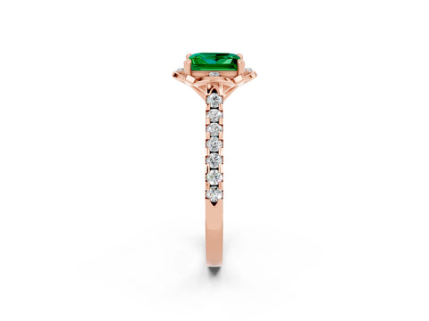 Rose gold Princess Cut Emerald Ring with Pavé Band and Floral Prong Setting_2