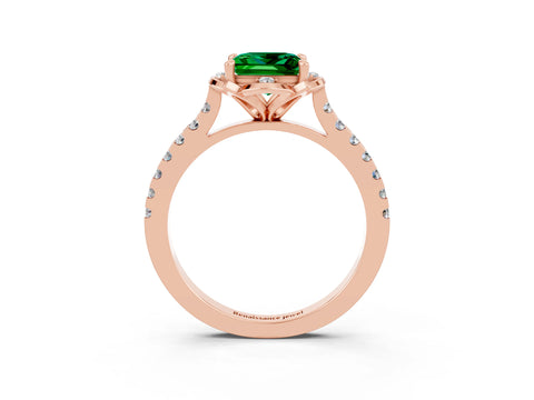Rose gold Princess Cut Emerald Ring with Pavé Band and Floral Prong Setting_3