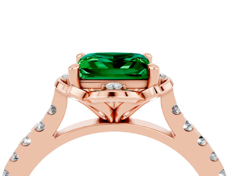 Rose gold Princess Cut Emerald Ring with Pavé Band and Floral Prong Setting_4