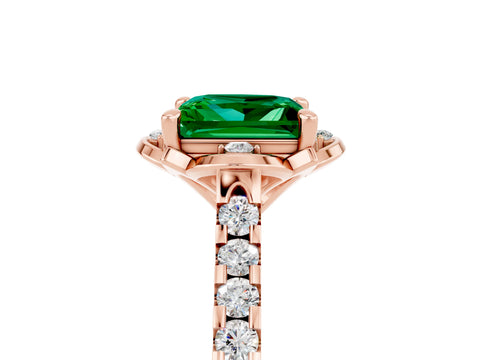 Rose gold Princess Cut Emerald Ring with Pavé Band and Floral Prong Setting_5