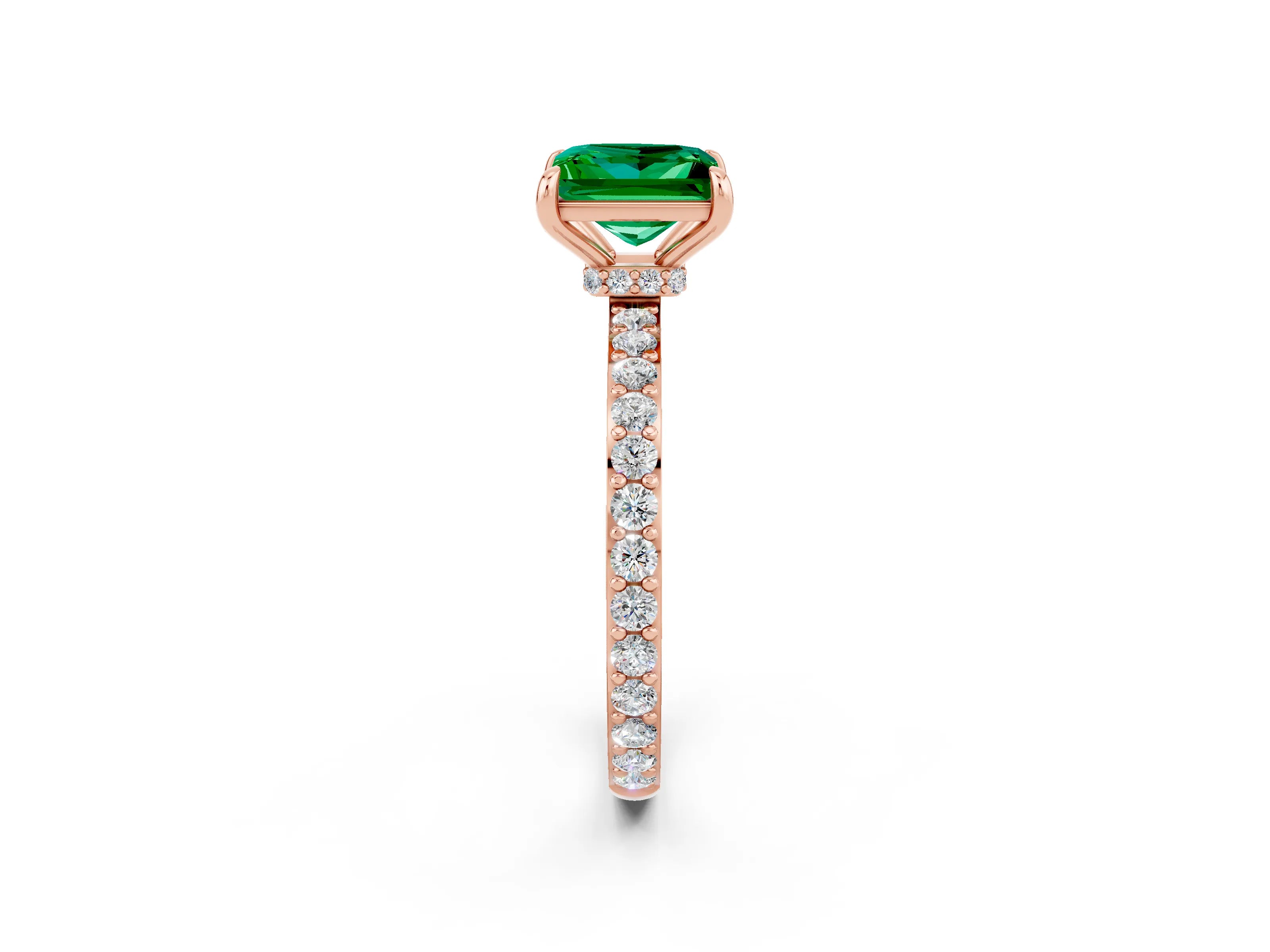 Rose gold Princess Cut Emerald Ring with Pavé Band and Four-Prong Setting_2