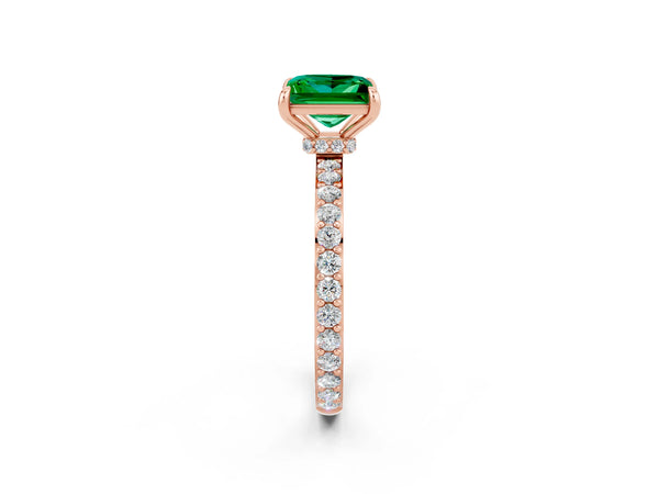 Rose gold Princess Cut Emerald Pavé Engagement Ring with Round  Accents and Prong Setting