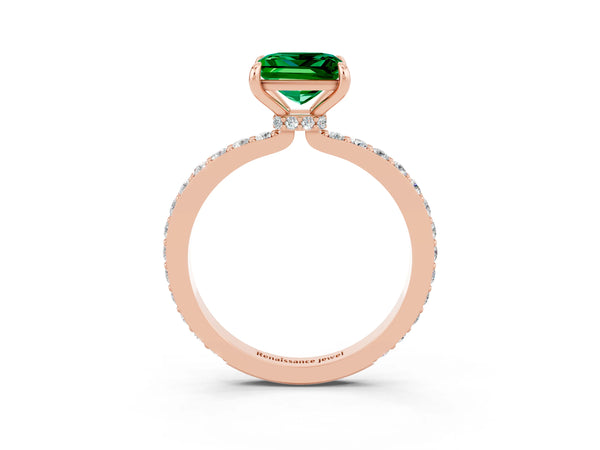 Rose gold Princess Cut Emerald Pavé Engagement Ring with Round  Accents and Prong Setting