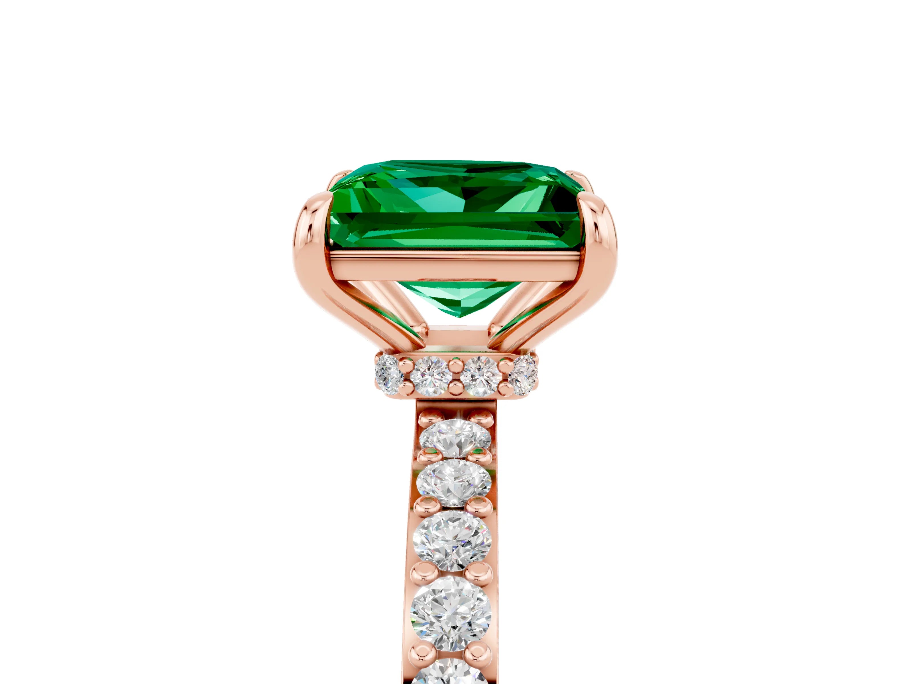 Rose gold Princess Cut Emerald Ring with Pavé Band and Four-Prong Setting_5