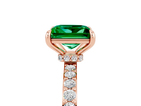 Rose gold Princess Cut Emerald Ring with Pavé Band and Four-Prong Setting_5