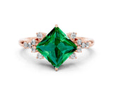 Rose gold Princess Cut Emerald Ring with Side Stones and Four-Prong Setting_36