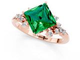 Rose gold Princess Cut Emerald Ring with Side Stones and Four-Prong Setting_37