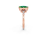 Rose gold Princess Cut Emerald Ring with Side Stones and Four-Prong Setting_38