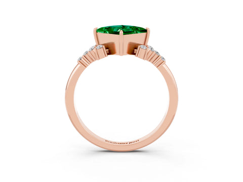 Rose gold Princess Cut Emerald Ring with Side Stones and Four-Prong Setting_39