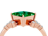 Rose gold Princess Cut Emerald Ring with Side Stones and Four-Prong Setting_40