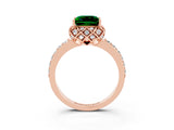 Rose gold Princess Cut Emerald Scalloped Halo Engagement Ring with Round Shared Prong Band_15