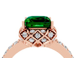 Rose gold Princess Cut Emerald Scalloped Halo Engagement Ring with Round Shared Prong Band_16