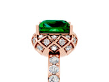 Rose gold Princess Cut Emerald Scalloped Halo Engagement Ring with Round Shared Prong Band_17